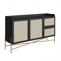 Balco Buffet 2 Portas 2 Gavetas 139cm Palhinha P Metal Oslo Artesano | Nero/Dourado