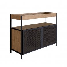 Balco Buffet Bar 100cm 2 Portas York - Trama Ao Expandido Industrial Artesano | Vermont/Preto