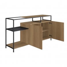 Balco Buffet Bar 135cm 2 Portas York - Trama Ao Expandido Industrial Artesano | Hanover/Preto