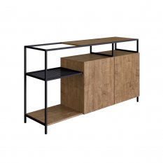 Balco Buffet Bar 135cm 2 Portas York - Trama Ao Expandido Industrial Artesano | Vermont/Preto