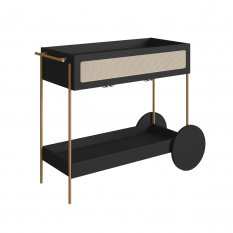 Carrinho Bar 1 Gaveta 110cm c/ Porta Taas Palhinha P Metal Oslo Artesano | Nero/Dourado