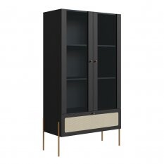 Cristaleira 2 Portas Vidro 1 Gaveta 83cm Palhinha P Metal Oslo Artesano | Nero/Dourado