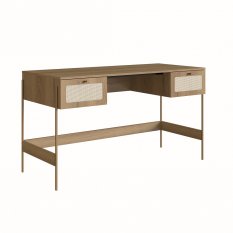 Escrivaninha 2 Gavetas 139cm Palhinha P Metal Oslo Artesano | Hanover/Dourado