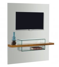 Estante Home Theater Tenerife 160cm | Laca Branco Brilhante Laminado Imbuia Natural