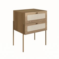 Mesa de Cabeceira 2 Gavetas Palhinha P Metal Oslo Artesano | Hanover/Dourado