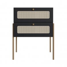 Mesa de Cabeceira 2 Gavetas Palhinha P Metal Oslo Artesano | Nero/Dourado